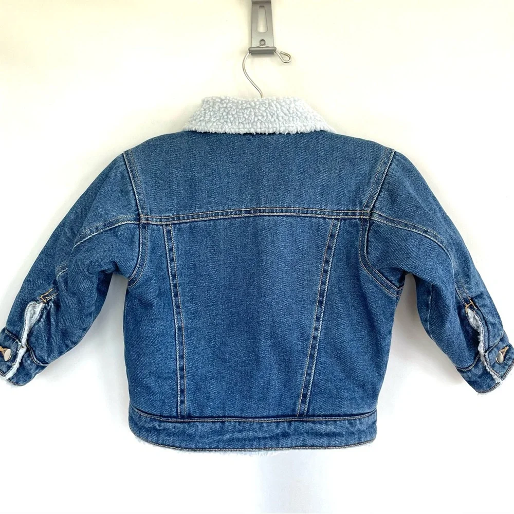 Infant Sherpa Denim Jacket 12M Blue Jean Trucker Lined Baby Coat - Picture 4 of 8